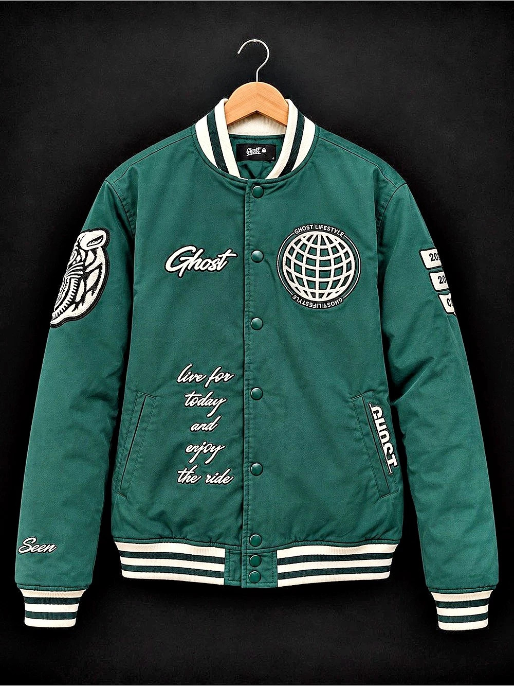 Ghost Varsity Jacket Green Varsity Jacket- excellent condition - size large